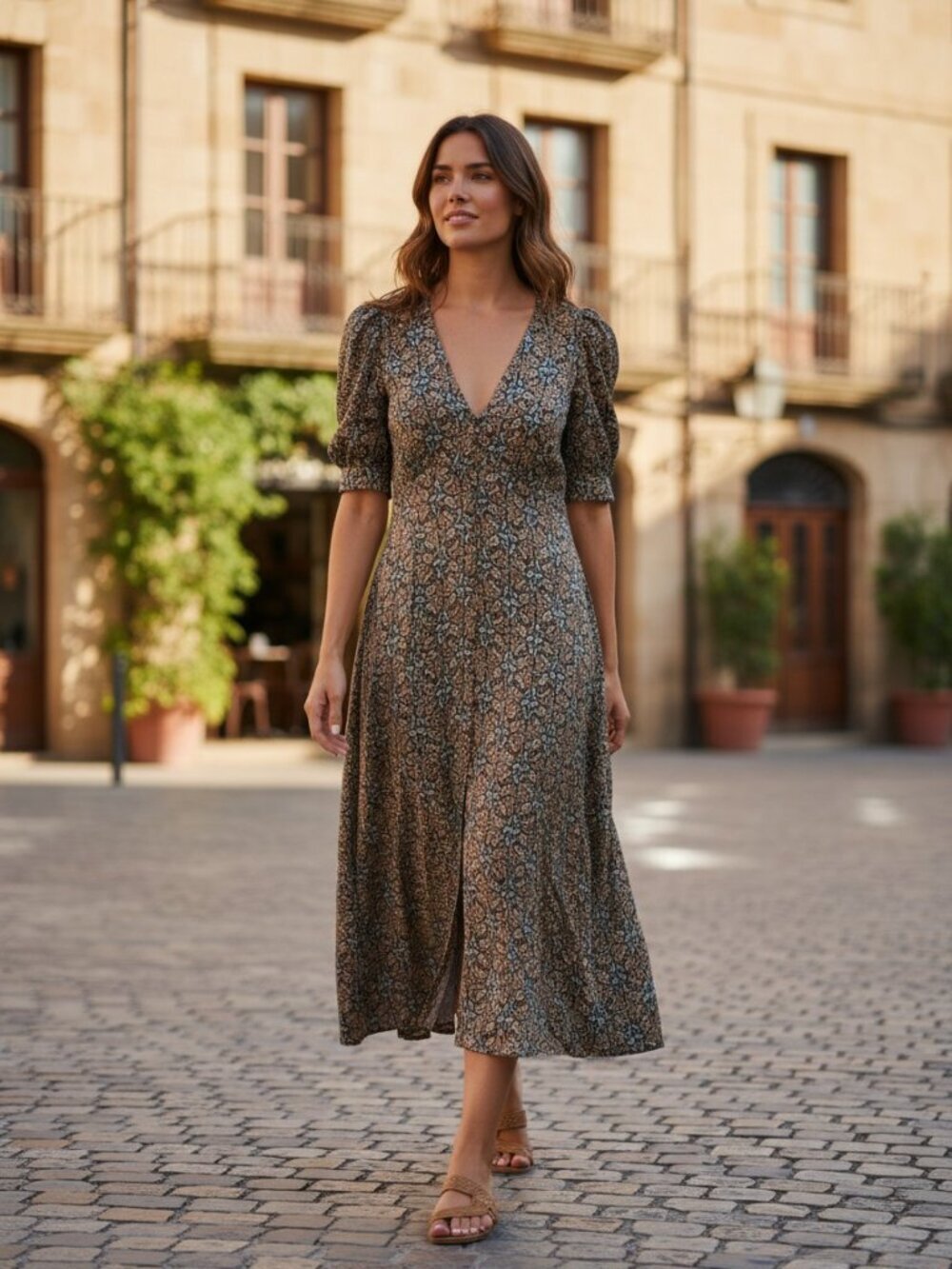 Boden Vintage-Inspired Floral Maxi Dress in Steel Blue, Cream, Mauve, Size 8
